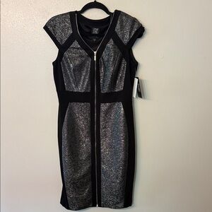 Jax‎ Black and Silver Metallic Missy Women's Dress